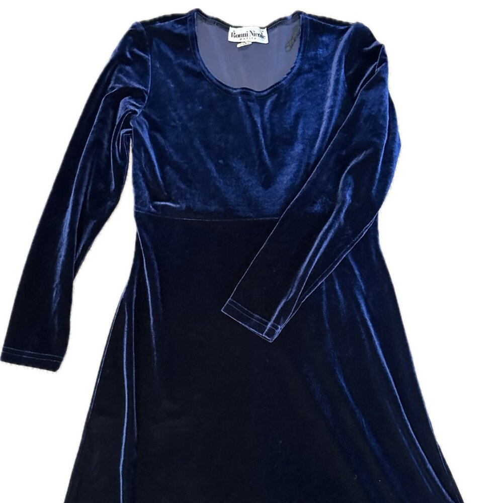 Vintage 90s Blue Velour Velvet Dress Y2K Whimsigoth